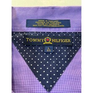 Tommy Hilfiger Mens Large Purple Micro Gingham Button Down Shirt Crest Cotton L